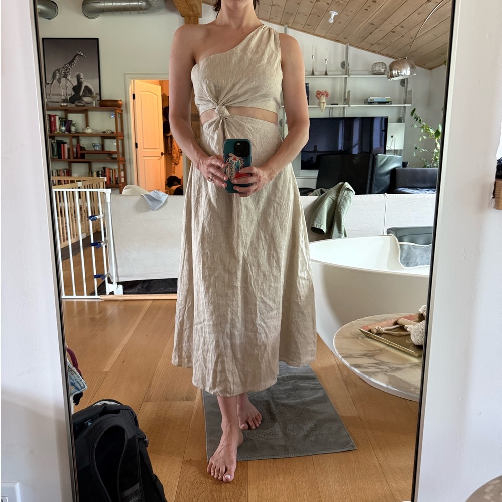 DISSH Tan One-Shoulder Linen Maxi